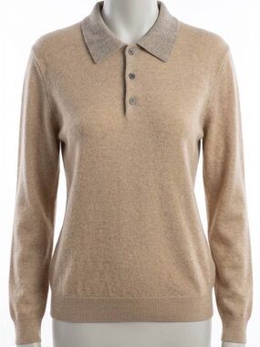 Tasso Elba Women's Beige Polo Sweater with Contrast Collar